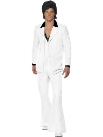 Férfi jelmez - 70-as évek, fehér-fekete öltöny