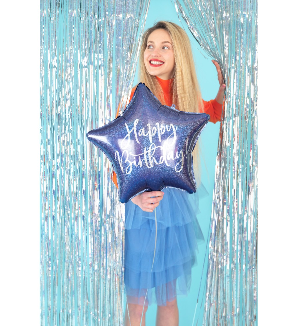 Kék Happy Birthday csillag fólia léggömb 40 cm