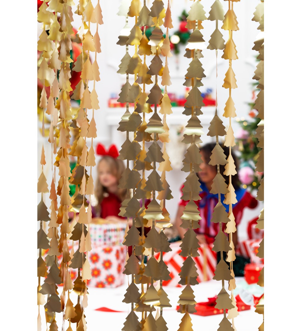 Dekoratív függöny - karácsonyfák - arany
