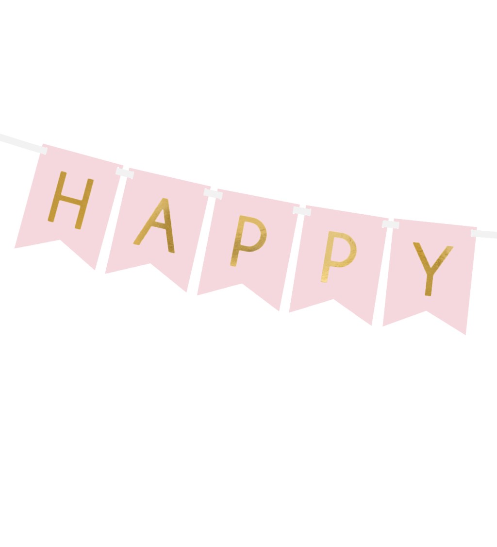 Világos rózsaszín Boldog születésnapot zászló füzér