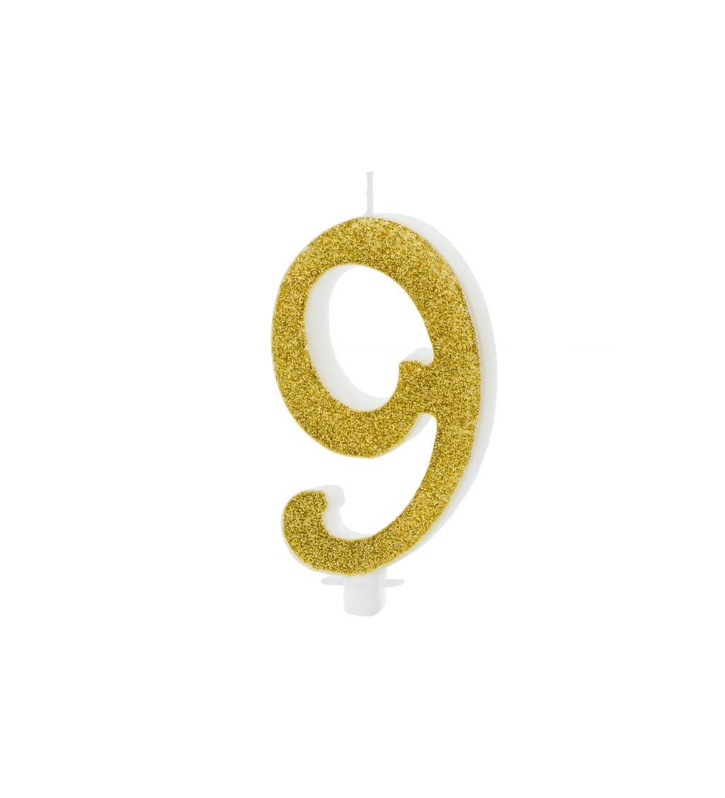 Csillogó arany 9-es születésnapi gyertya