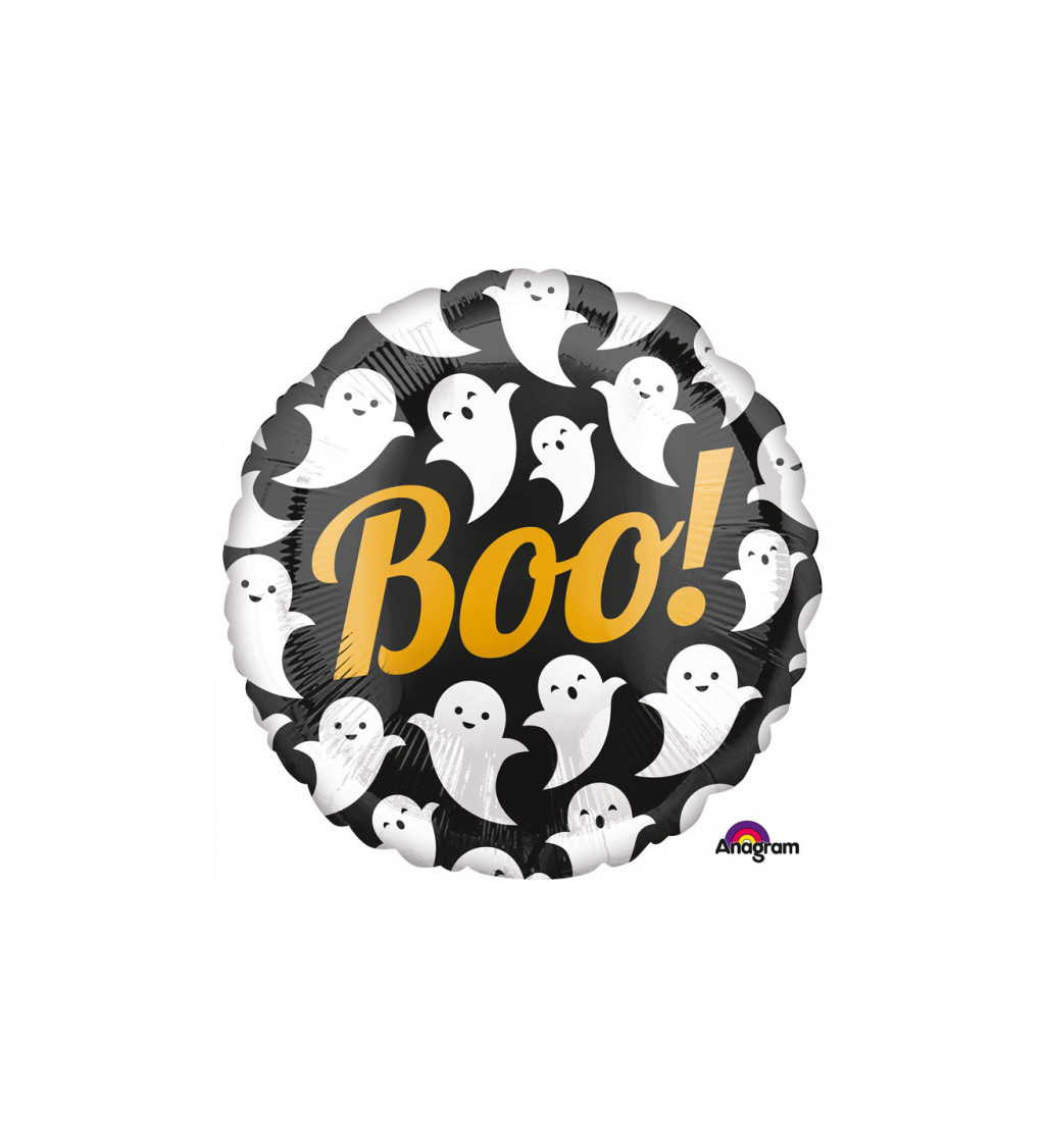 Fólia lufi - kerek, "Boo!" felirattal.