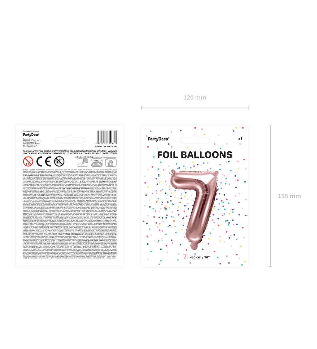 Rózsaarany 7-es fólia lufi, 35cm