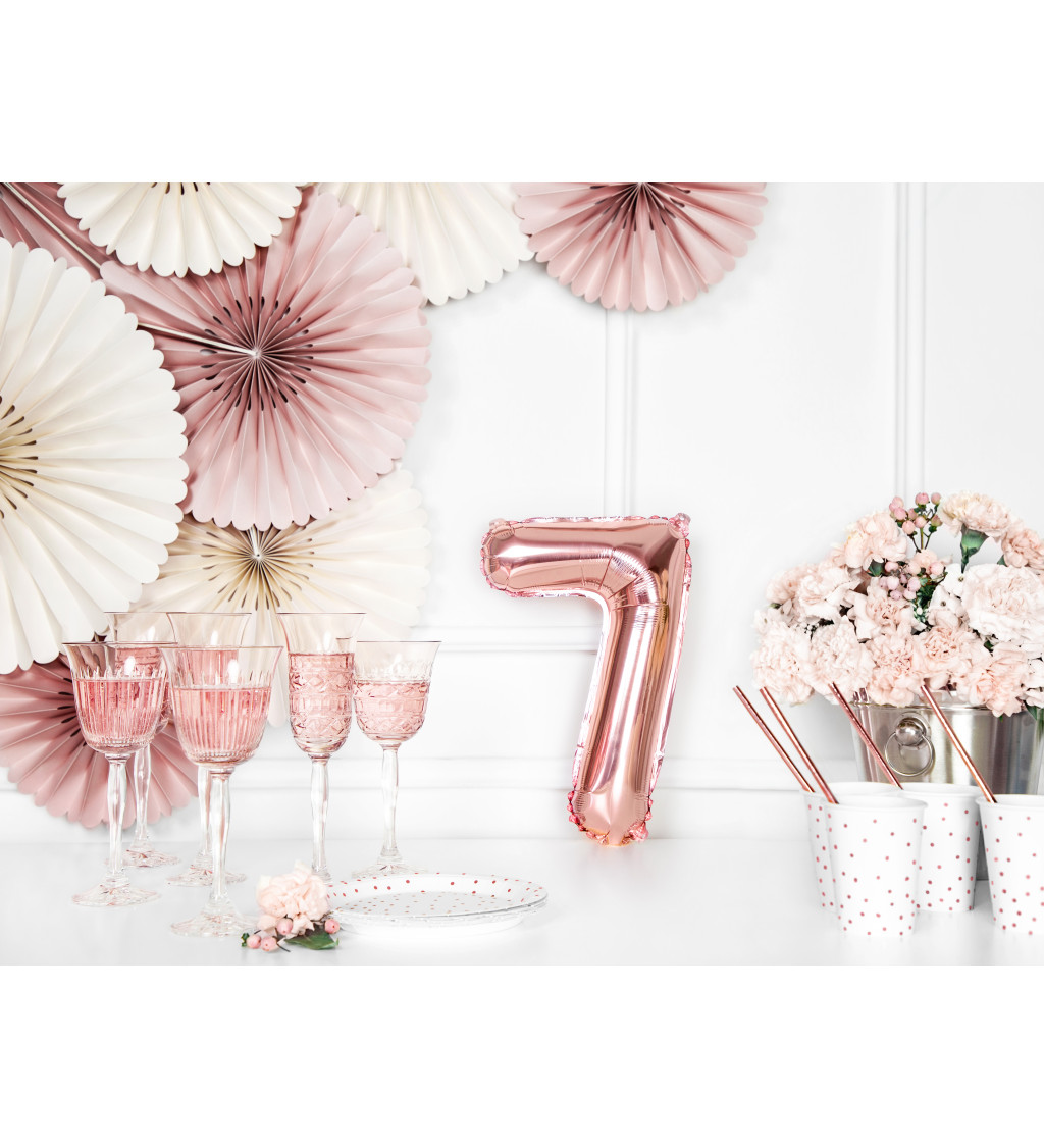 Rózsaarany 7-es fólia lufi, 35cm