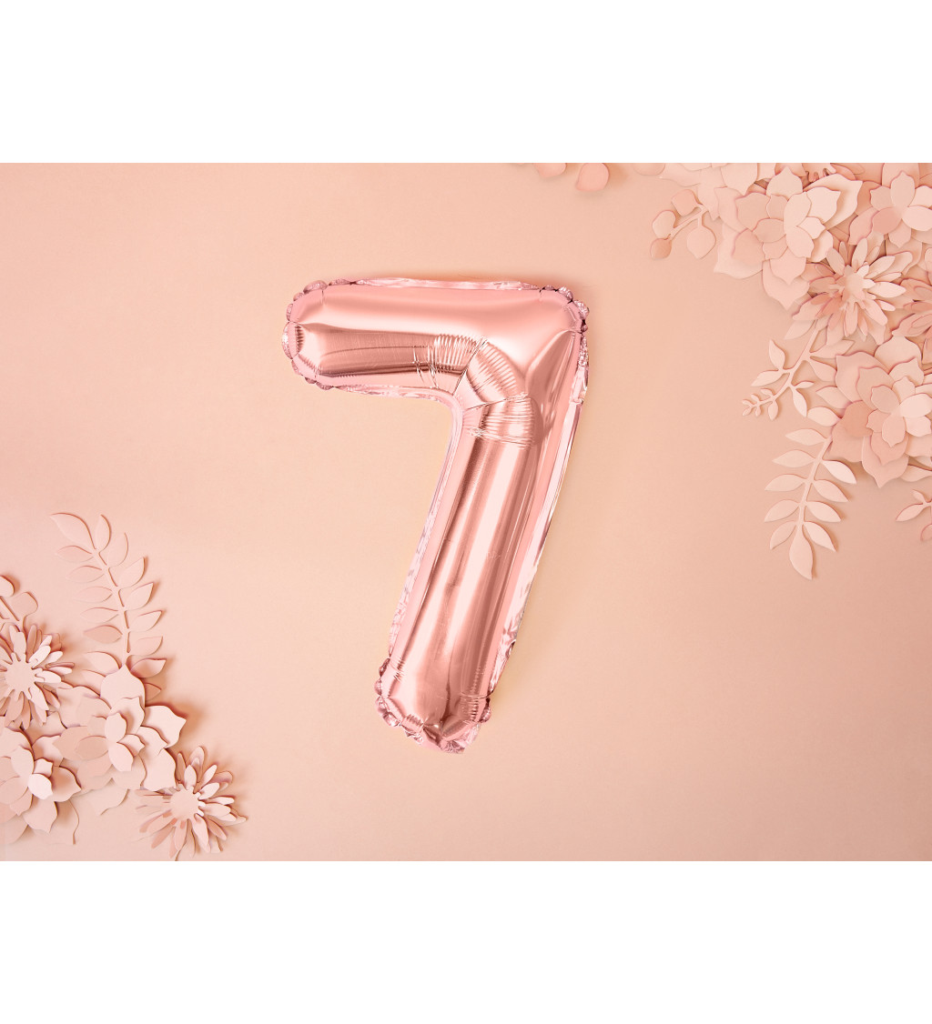 Rózsaarany 7-es fólia lufi, 35cm