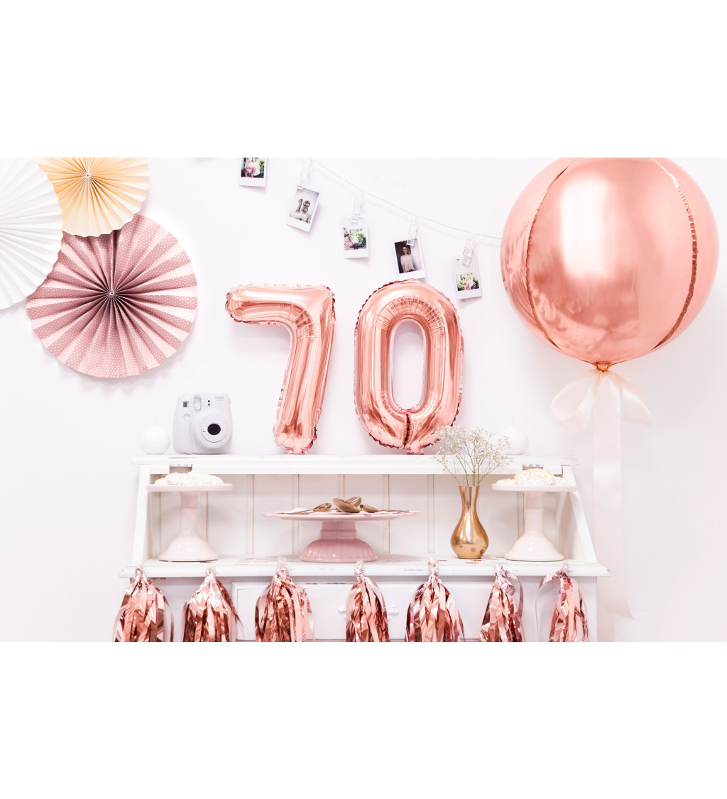 Rózsaarany 7-es fólia lufi, 35cm