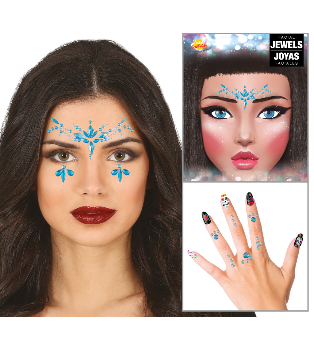 Kék arc- és ujj strasszkövek