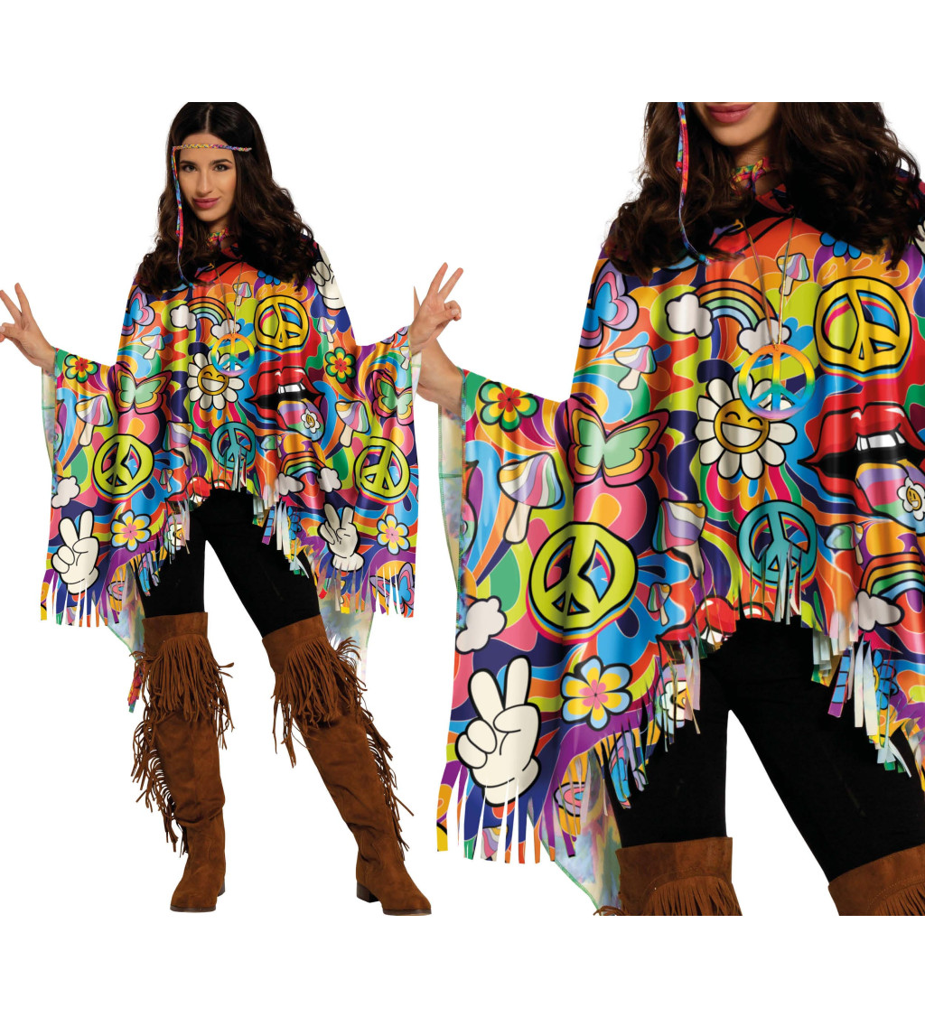 Színes hippi poncsó