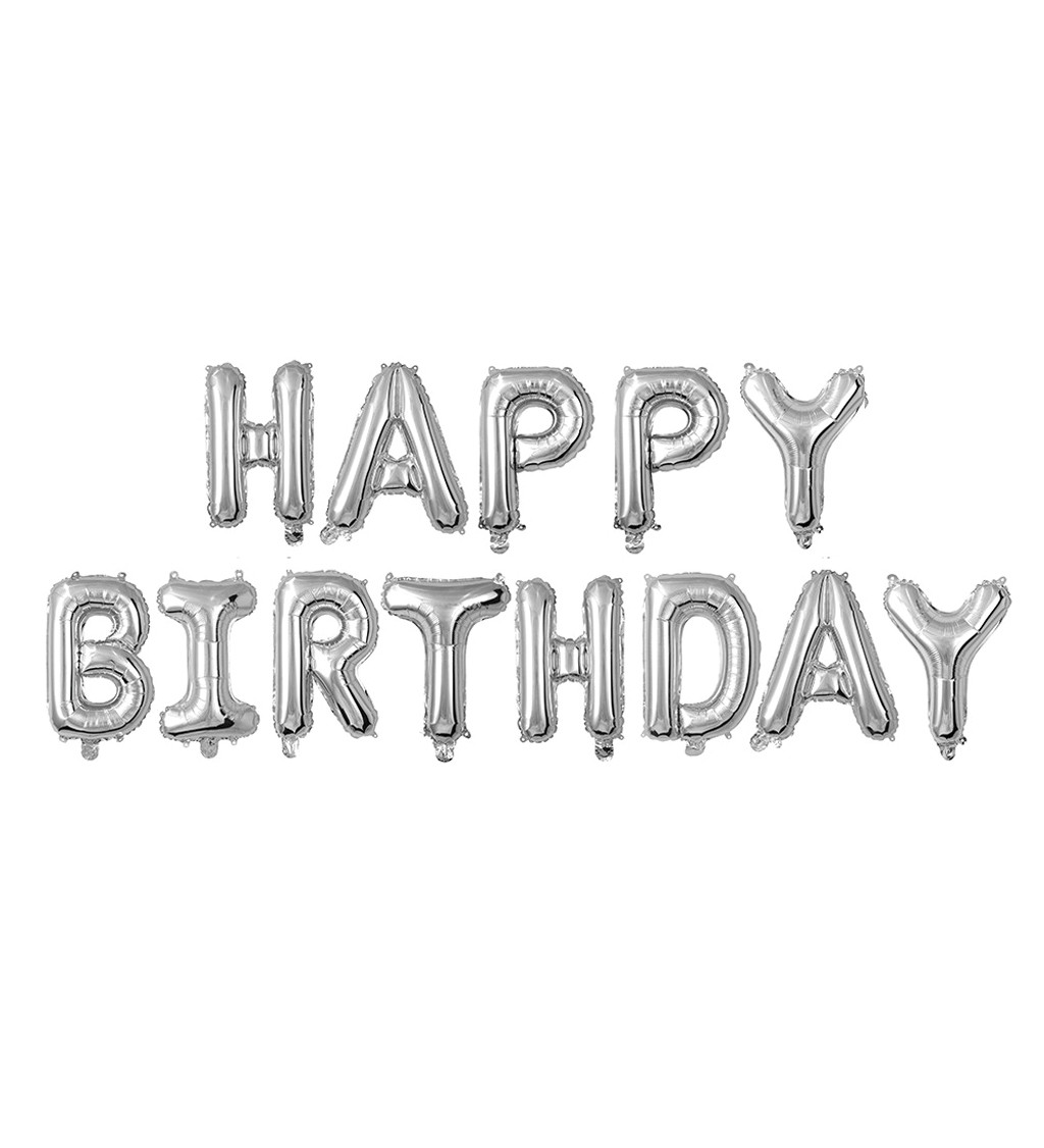 Ezüst boldog szülinap feliratos fóliás lufi