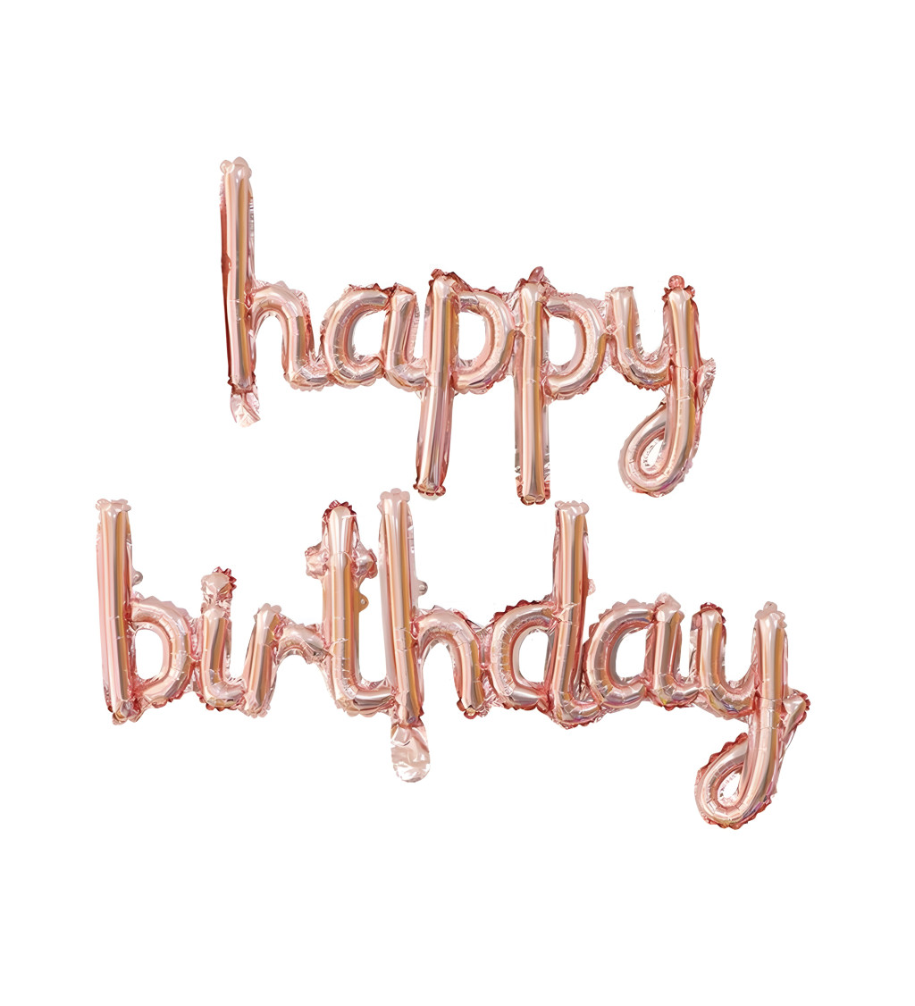 Rózsaarany Happy Birthday feliratos fólia lufi