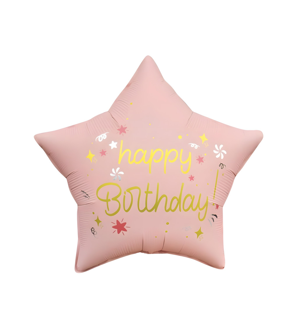 Fólia lufi - "Boldog születésnapot" csillag, rózsaszín