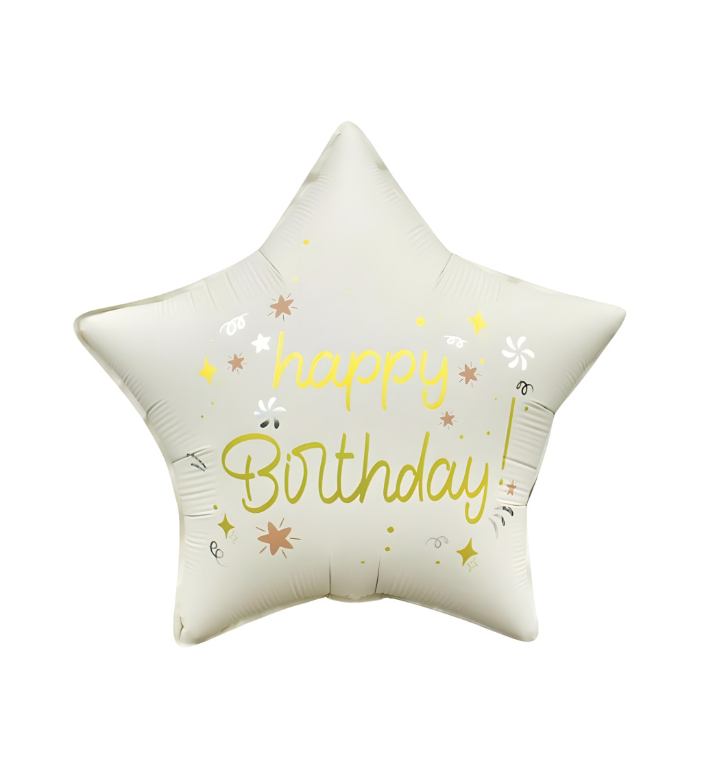 Fólia lufi - "Boldog születésnapot" csillag, fehér
