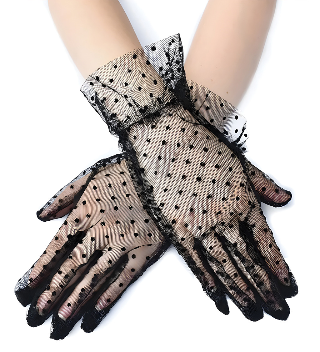 Rövid csipkés, pöttyös kesztyű