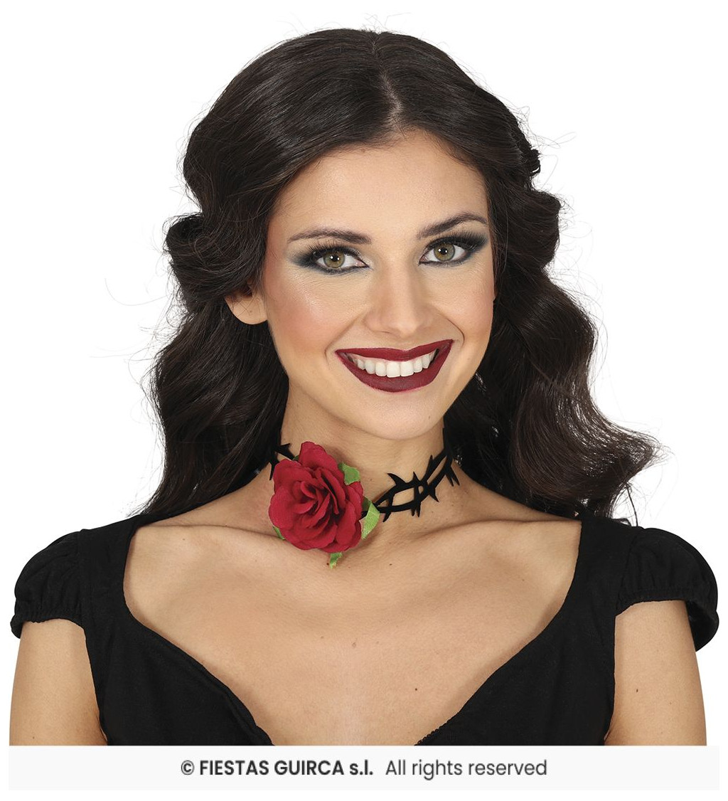 Choker nyaklánc rózsával és tüskékkel