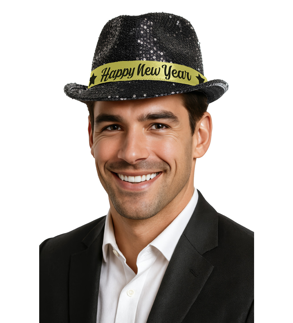 „Happy New Year” fekete flitteres kalap