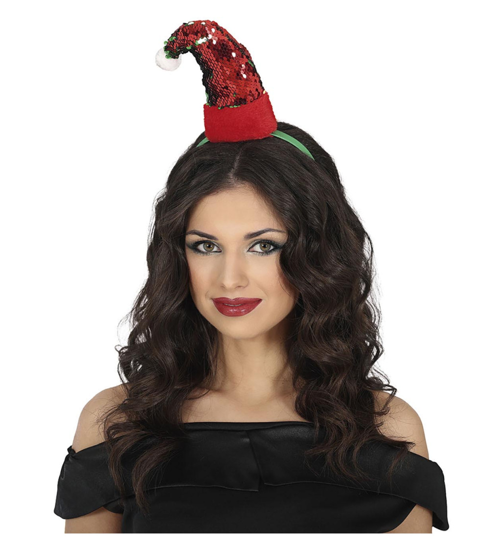 Karácsonyi fejpánt flitteres sapkával