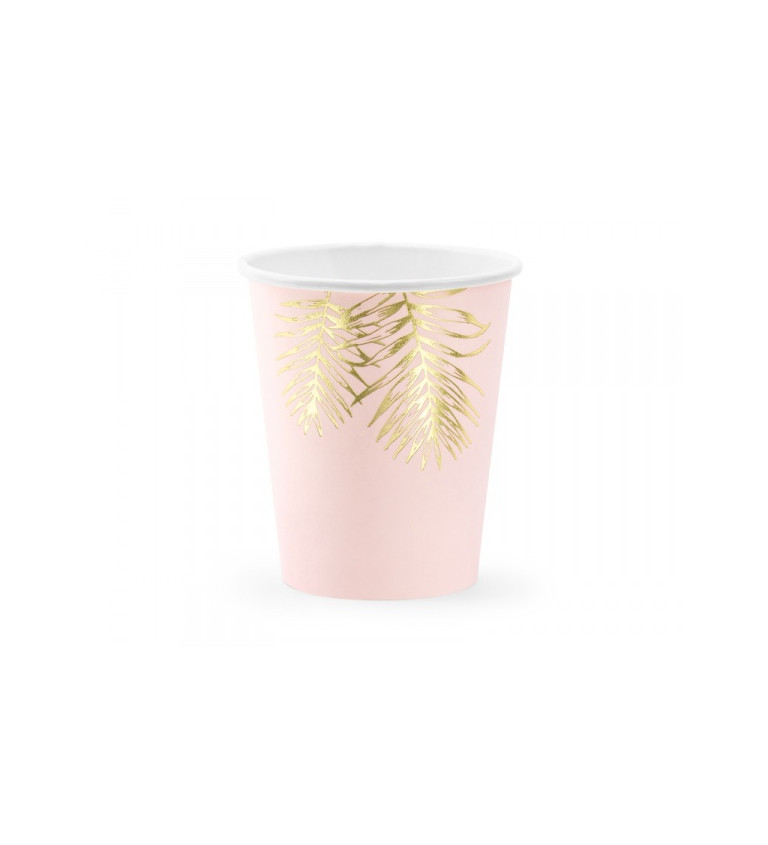 Világos rózsaszín poharak arany levelekkel