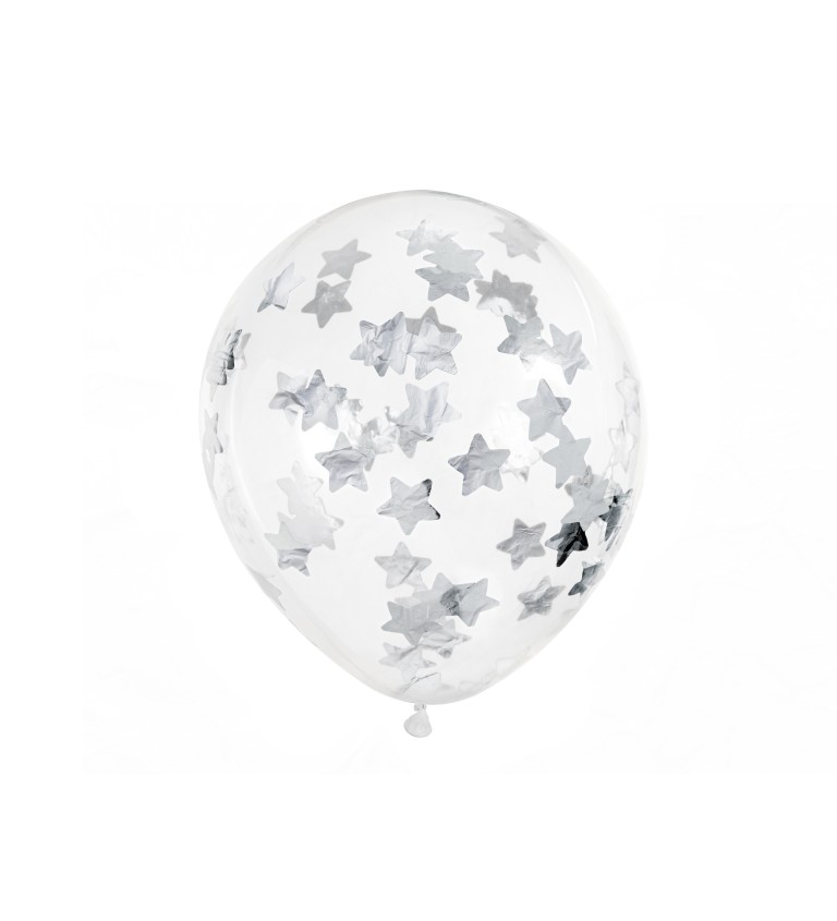 Léggömbök konfettivel - ezüst csillagok