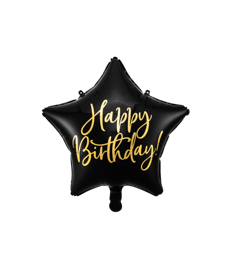 Fólia léggömb Boldog születésnapot - fekete csillag