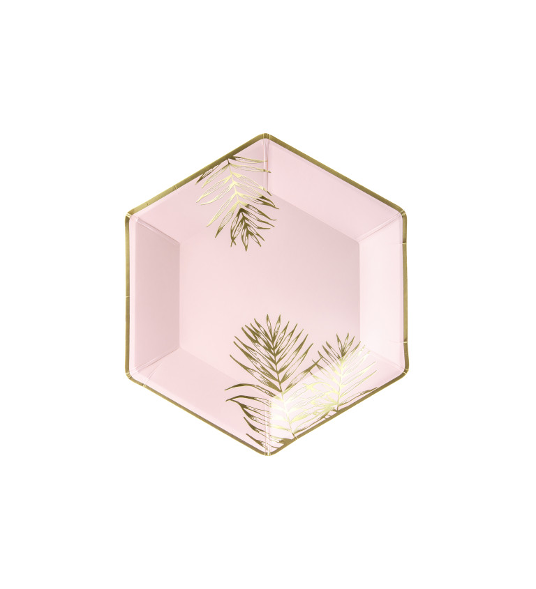 tányér rózsaszín arany levelek