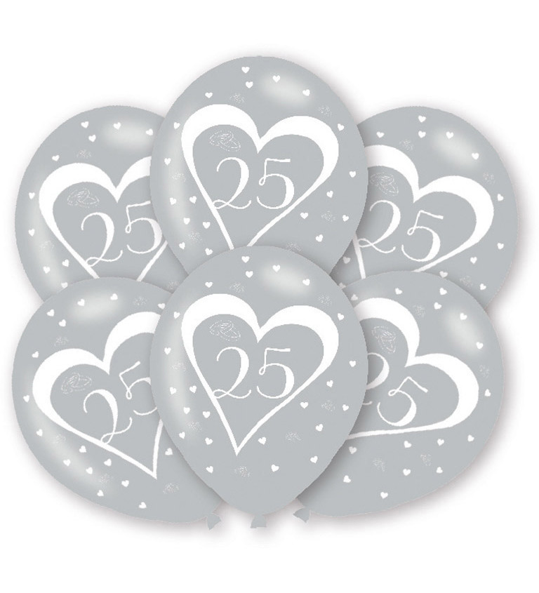 Ezüst szív alakú latex lufik 25-ös szám