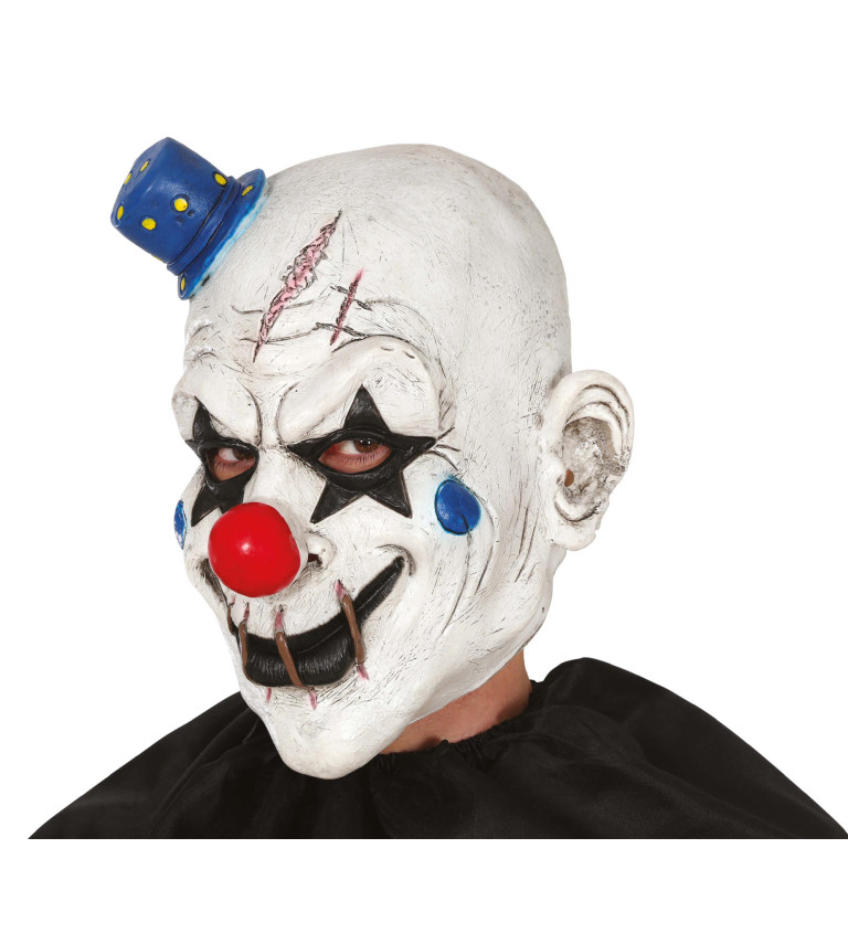 Latex bohóc maszk mini kalappal