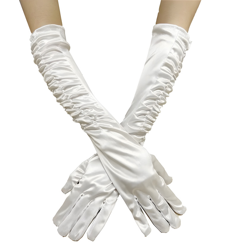 Hosszú ráncolt kesztyű – fehér