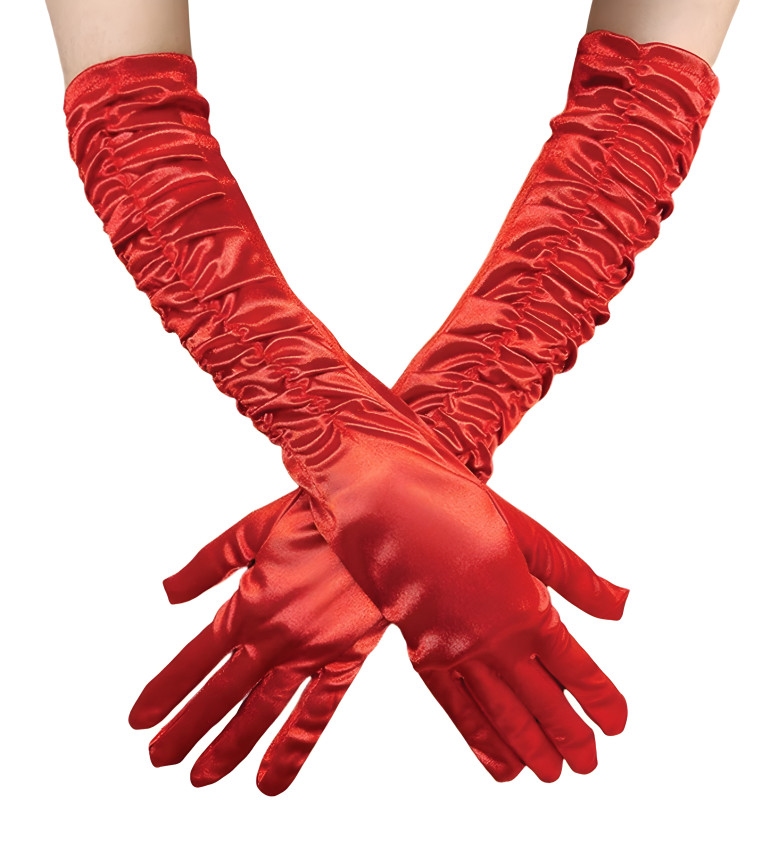 Hosszú ráncolt kesztyű – piros