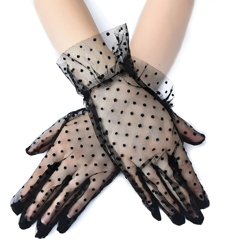 Rövid csipkés, pöttyös kesztyű