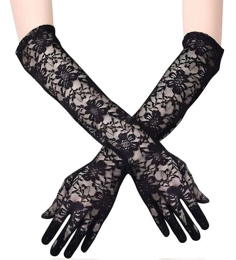 Hosszú csipkés kesztyű – fekete
