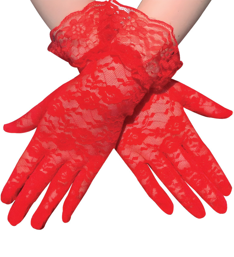 Rövid csipkés kesztyű – piros