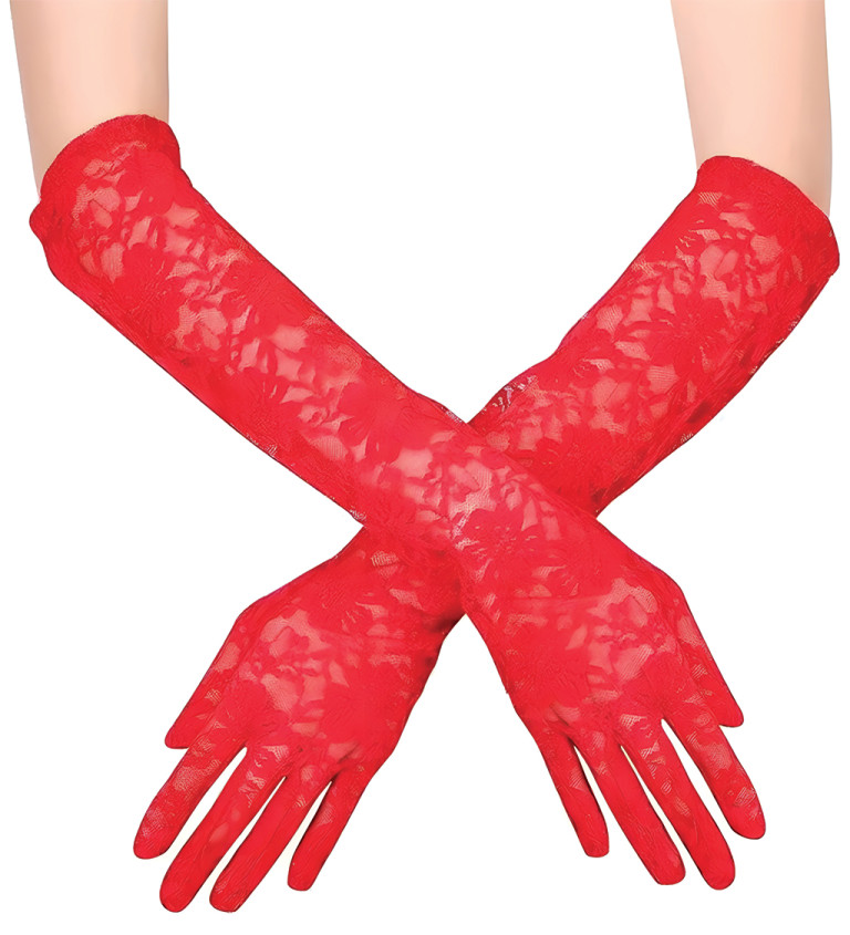 Hosszú csipkés kesztyű – piros