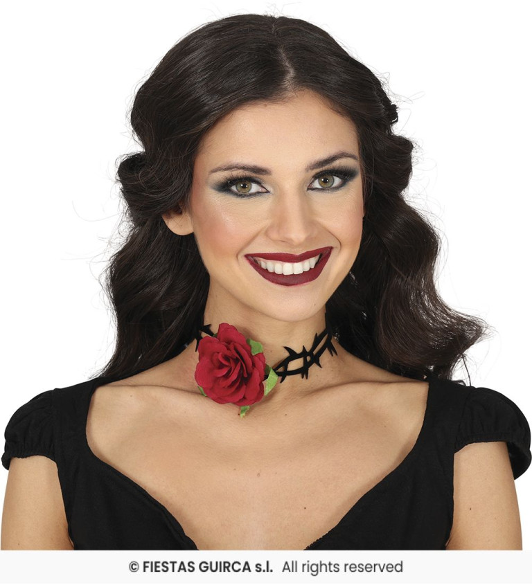 Choker nyaklánc rózsával és tüskékkel