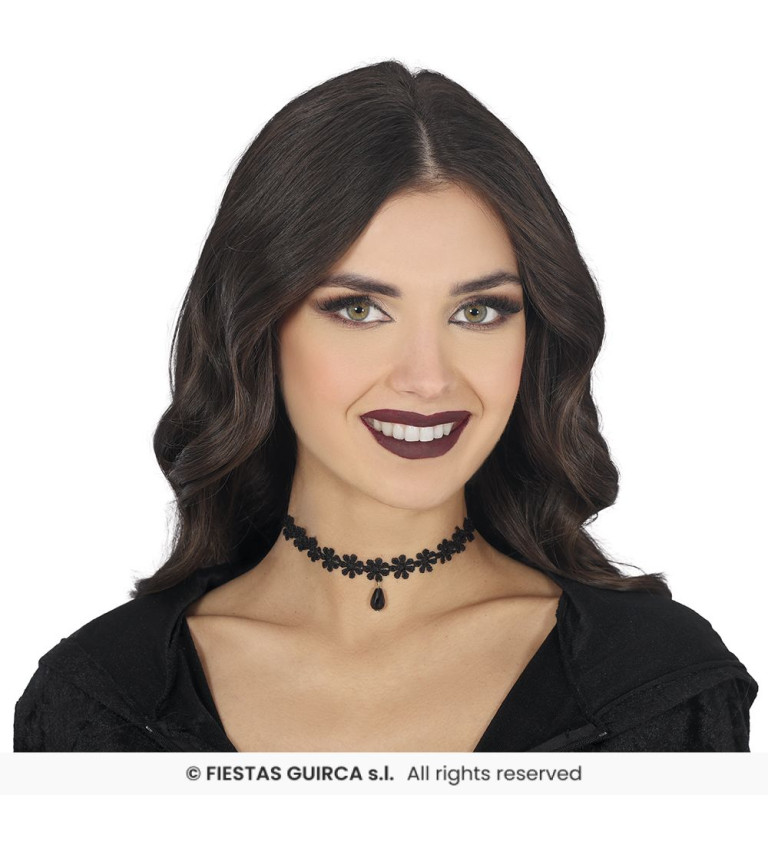 Fekete csipkés choker nyaklánc virágokkal